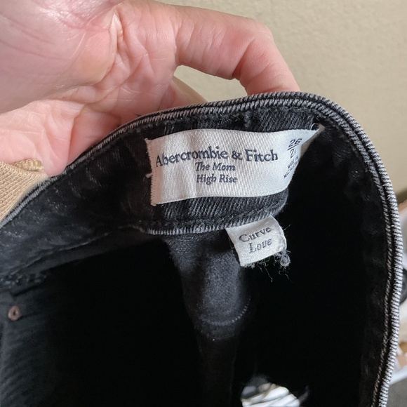 Abercrombie & Fitch The Mom High Rise Distressed High Waisted Black Denim Jeans - Picture 7 of 8